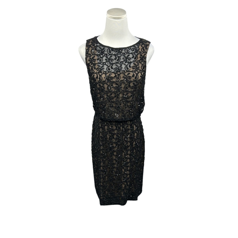 Aiden Mattox Dress Womens 4‎ Lace Beaded Black Keyhole Back Sleeveless Cocktail